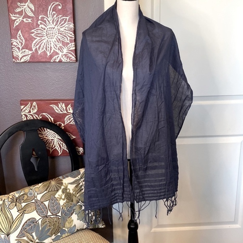 Land’s End Blue Scarf with Fringe